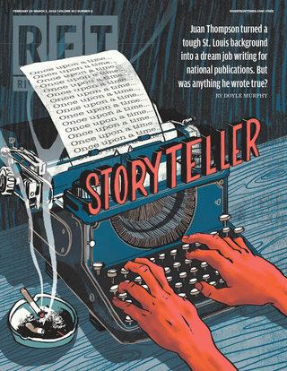 The Riverfront Times in St. Louis asked last year, “Juan Thompson Wrote About St. Louis for the National Media. But Were Any of His Stories True?” (Illustration by Noah MacMillan)